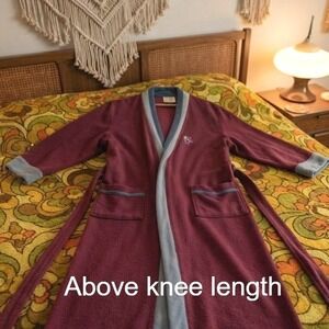 Vintage Kmart His N Hers Kimono Robe Burgundy‎ Grey Blue Embroidered OSFA Mens